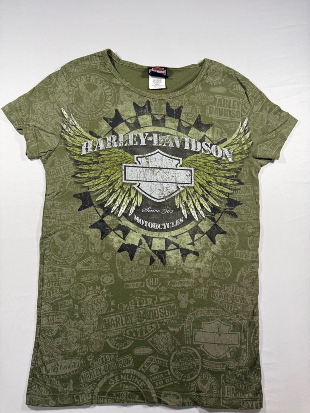 Vintage Harley-Davidson Outpost Pueblo Colorado AOP Cowboy Graphic Shirt - Olive